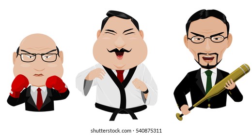 isolated senior Business man act like a fighter.they're ready to fight for all situation in their business.
