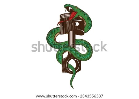 Isolated Serpent Snake with Piston for Biker Motorcycle Club Illustration Design Vector