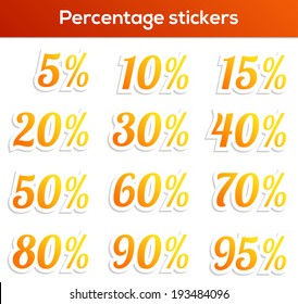 Isolated set of 14 percentage stickers 