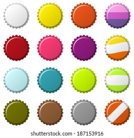 Isolated set of 16  blank colorful bottlecaps