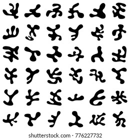 Isolated set of 36 different abstract black shapes for military camouflage patterns on white background - Eps10 vector graphics and illustration