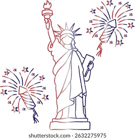 isolated set 4th of july vector elements statue of liberty fireworks USA traditional colors independence day celebration