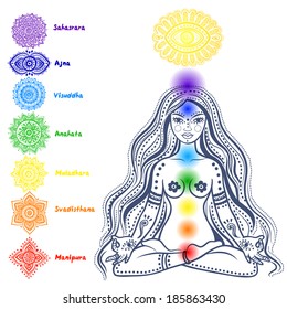 Isolated Set of beautiful ornamental 7 chakras 