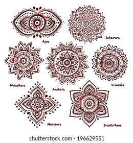 Isolated Set of beautiful ornamental 7 chakras 