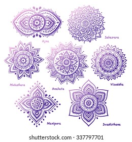 Isolated Set Beautiful Ornamental 7 Chakras Stock Vector (Royalty Free ...