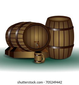 Isolated set of beer barrels on a white background, vector illustration