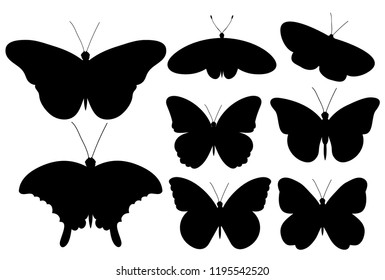  isolated set of black butterflies silhouettes