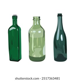 Conjunto aislado de botella. Ilustración vectorial.