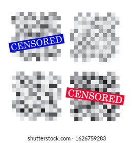 Isolated Set of censor bar. Censored signs concept. Pixel censored vector template. Censorship rectangle. Black censor bar. Censorship rectangle.