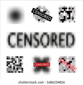 Isolated Set of censor bar. Censored signs concept. Pixel censored vector template. Censorship rectangle. Censorship rectangle.