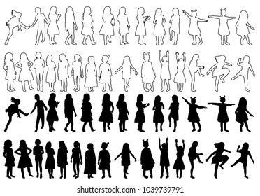 isolated set of children silhouettes