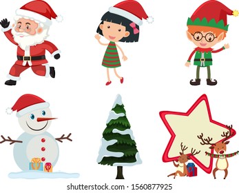 Isolated set of chirstmas with Santa and kids illustration