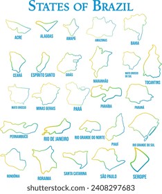 Isolated set collection of abstract smooth line gradient states maps of Brazil