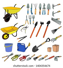 isolated, set, collection, garden tools