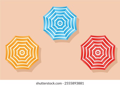 Isolated set of color beach umbrellas on background. Vector illustration