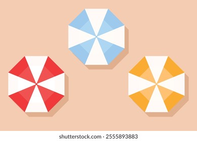 Isolated set of color beach umbrellas on background. Vector illustration