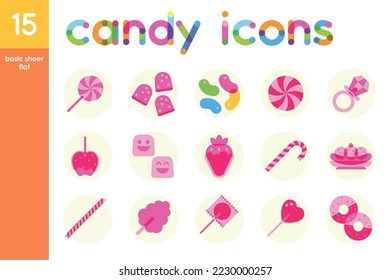 Isolated set of colored candies sheer flat icons Vector illustration