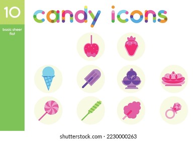 Isolated set of colored candies sheer flat icons Vector illustration