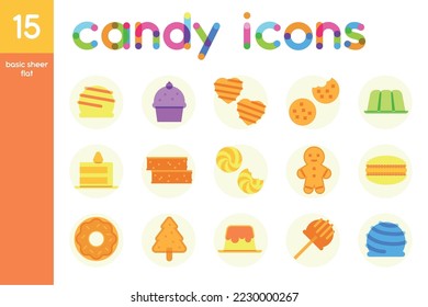 Isolated set of colored candies sheer flat icons Vector illustration