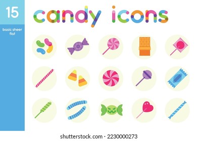 Isolated set of colored candies sheer flat icons Vector illustration