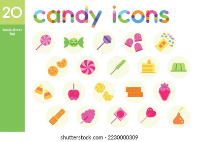 Isolated set of colored candies sheer flat icons Vector illustration