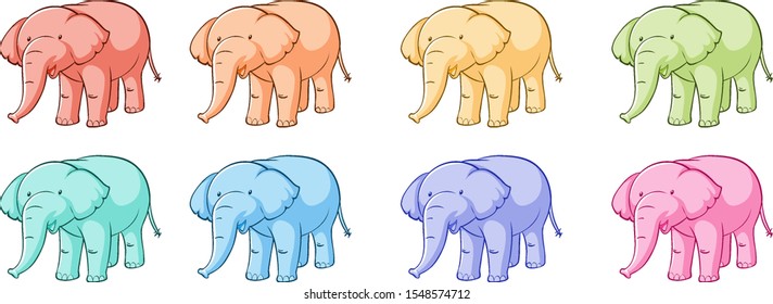Isolated set of colorful elephants illustration