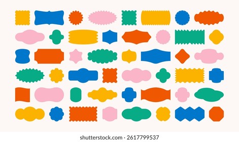 Isolated set of colorful stickers, labels and badges elements of different shapes and forms