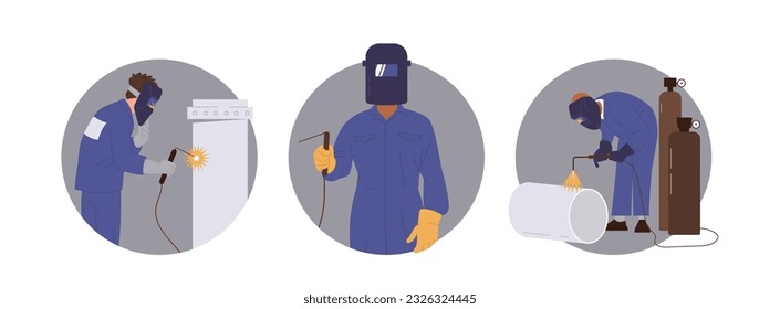 Isolated set of composition with welder character working with arc, electric and gas cutting weld