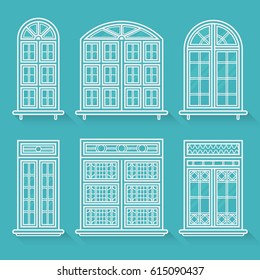 Isolated set of contour windows with shadows in a flat style. Vector illustration.