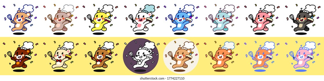 Conjunto aislado de osos lindos en muchas ilustraciones de colores