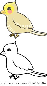 Isolated set of cute cartoon cockatiel parrot with a blush