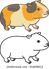 Isolated set of cute cartoon guinea pig with a blush