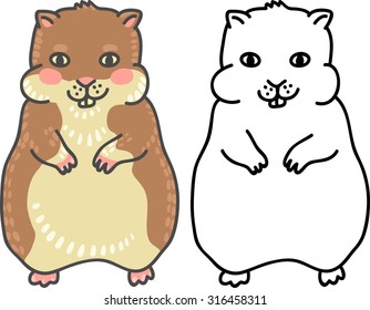 Isolated set of cute cartoon hamster with a blush