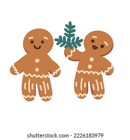 Isolated set of cute and funny winter gingerbread man cookies for Christmas