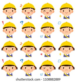 Isolated set of cute kindergarten boy & girl flat avatar expressions