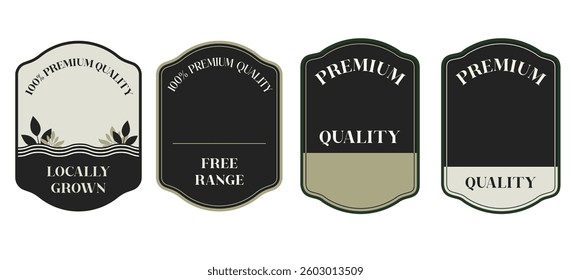 Isolated set of dark Premium Quality Label template. Good for branding, marketing, packaging and elegant product labeling
