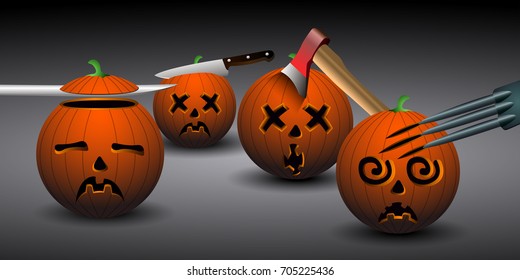 Isolated set of dead pumpkins, vector illustration