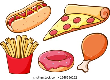 Isolated set of fast food illustration