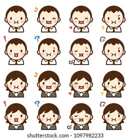 Isolated set of fat young man & woman avatar expressions