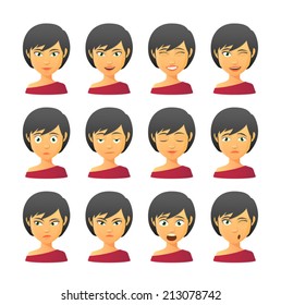Isolated set of female avatar expressions
