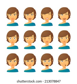 Isolated set of female avatar expressions