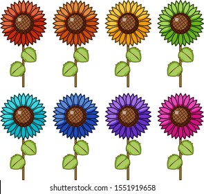 Conjunto aislado de flor en diferentes colores ilustración
