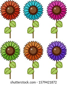 Conjunto aislado de flor en diferentes colores ilustración