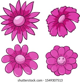 Conjunto aislado de ilustraciones de flores