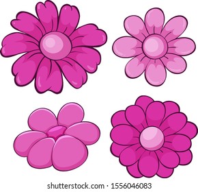 Isolated set of flowers in pink illustration