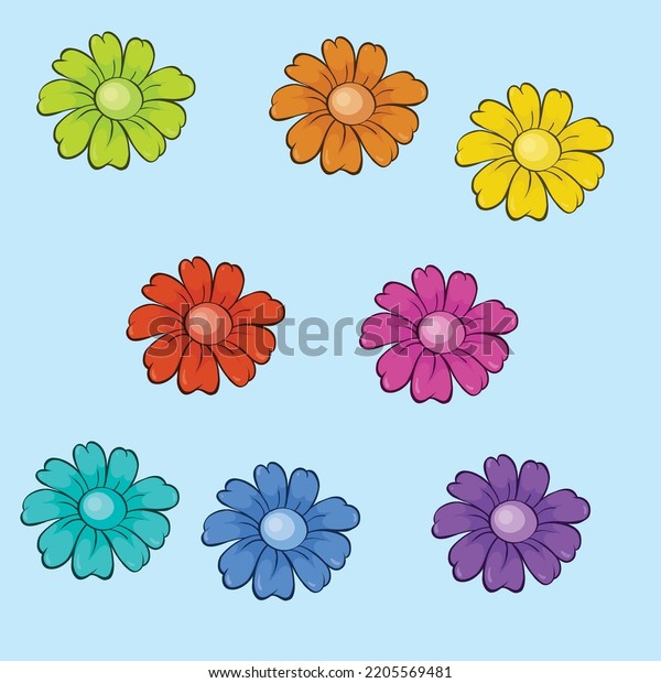 Isolated Set Flowers Vector Cartoon Illustration Stock Vector (Royalty ...