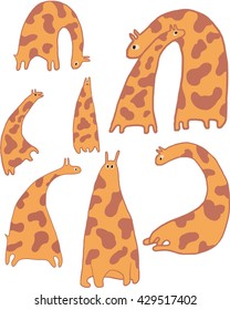 isolated set of funny cartoon giraffes