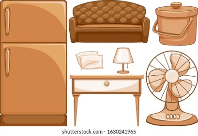 Isolated set of furnitures and appliances illustration