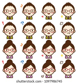 Isolated set of glasses young teacher man & woman avatar expressions