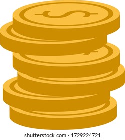 isolated set of gold dollar coins. Set coins stack vector illustration, icon flat finance heap, dollar coin pile. Golden money standing on stacked. 